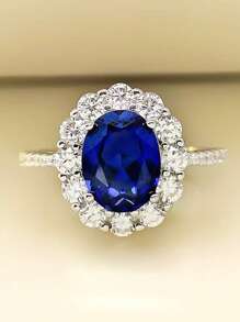 新款 S925 纯银鸡尾酒会红宝石戒指系列，奢华高贵蓝宝石结婚周年纪念日节日女士珠宝礼物，随机盒装款式