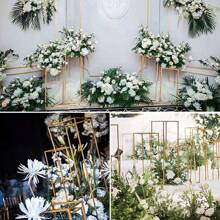 LIVINGANDHOME Living And Home Metal Rectangular Flower Stand Pedestal Wedding Party Ornament - Gold - View 7