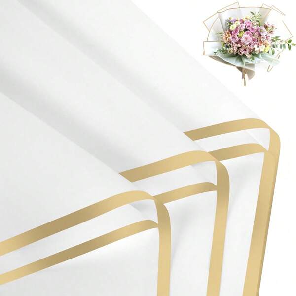 20 Counts Gold Edge Fresh Flowers Wrapping Paper,DIY Crafts,Gift Packaging Or Gift Box Packaging,Waterproof Flower Wrapping Paper 22.8X22.8 Inches Florist Bouquet Supplies,Gold Edge,