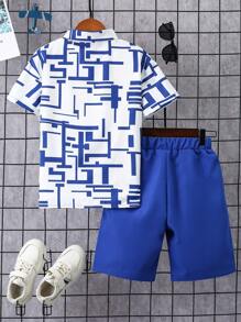Conjunto de dos piezas para niño preadolescente con camisa informal a cuadros de manga corta y shorts para primavera y verano