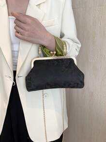 时尚印花手拿包，优雅手提包，适合派对和休闲装，随机图案设计 - 黑色 - 查看 4