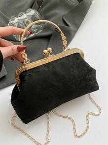 时尚印花手拿包，优雅手提包，适合派对和休闲装，随机图案设计 - 黑色 - 查看 8