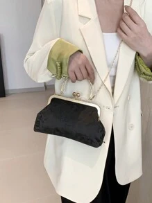 时尚印花手拿包，优雅手提包，适合派对和休闲装，随机图案设计 - 黑色 - 查看 5