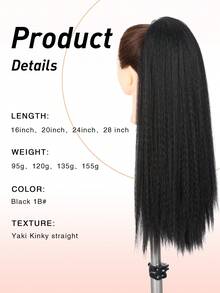 Phần mở rộng kiểu tóc đuôi ngựa thẳng Kinky Màu đen tự nhiên Yaki Pony Tails Clip tổng hợp mềm mại ở phần mở rộng tóc đuôi ngựa 16 inch 20 inch 24 inch 28 inch Móng vuốt trên tóc đuôi ngựa cho phụ nữ (Đen tự nhiên 1B #) - màu đen - Xem 2