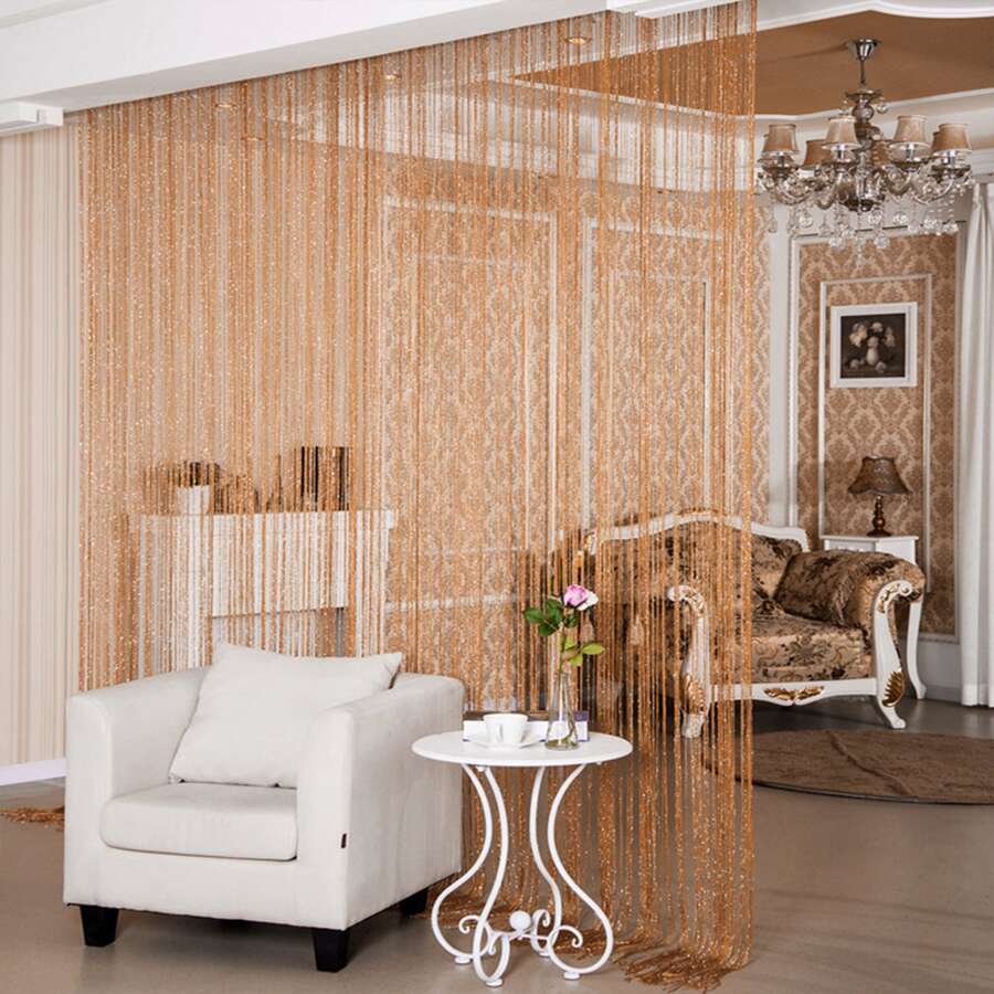 Decorative Door String Curtains Window Room Divider Wall Panel Tassels Screen Blinds Home Patio Bedroom - 淡咖啡 - 查看 1