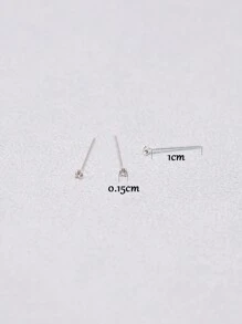 12 piezas/paquete Pendientes de nariz de plata esterlina 925 de 1.5mm con cristal transparente, joyería de perforación de nariz - Plateado - Ver 5