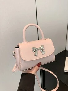 Túi đeo chéo đẹp phổ biến có nơ cá tính thời trang và sang trọng cho nữ Túi nhỏ 2024 Túi vuông thông thường mới - Hồng - Xem 9