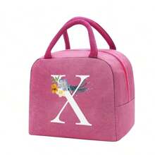 Bolso bandolera portacomidas de gran capacidad, impermeable y refrigerante. Adecuado para hombres, estudiantes, con bolsillos laterales. Bolso bandolera, bolso de hombro, con diseño de letra inicial del alfabeto de la A a la Z y con estampado de mariposa. Bolso de lona portátil para comida, organizador, bolso refrigerante para oficina, trabajo, escuela, maestros, mujeres, señoras.