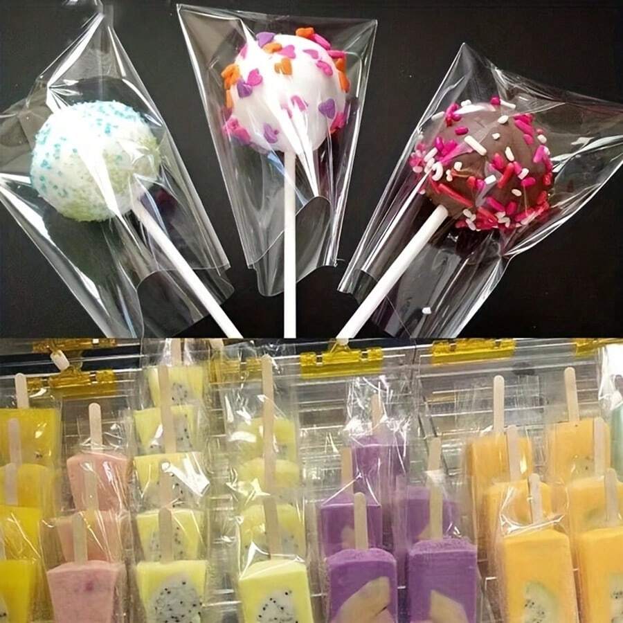 50 piezas/bolsas de dulces transparentes rectangulares, envoltorios de regalos para decorar bodas y fiestas de cumpleaños, bolsas de almacenamiento de conos de celofán para empacar dulces