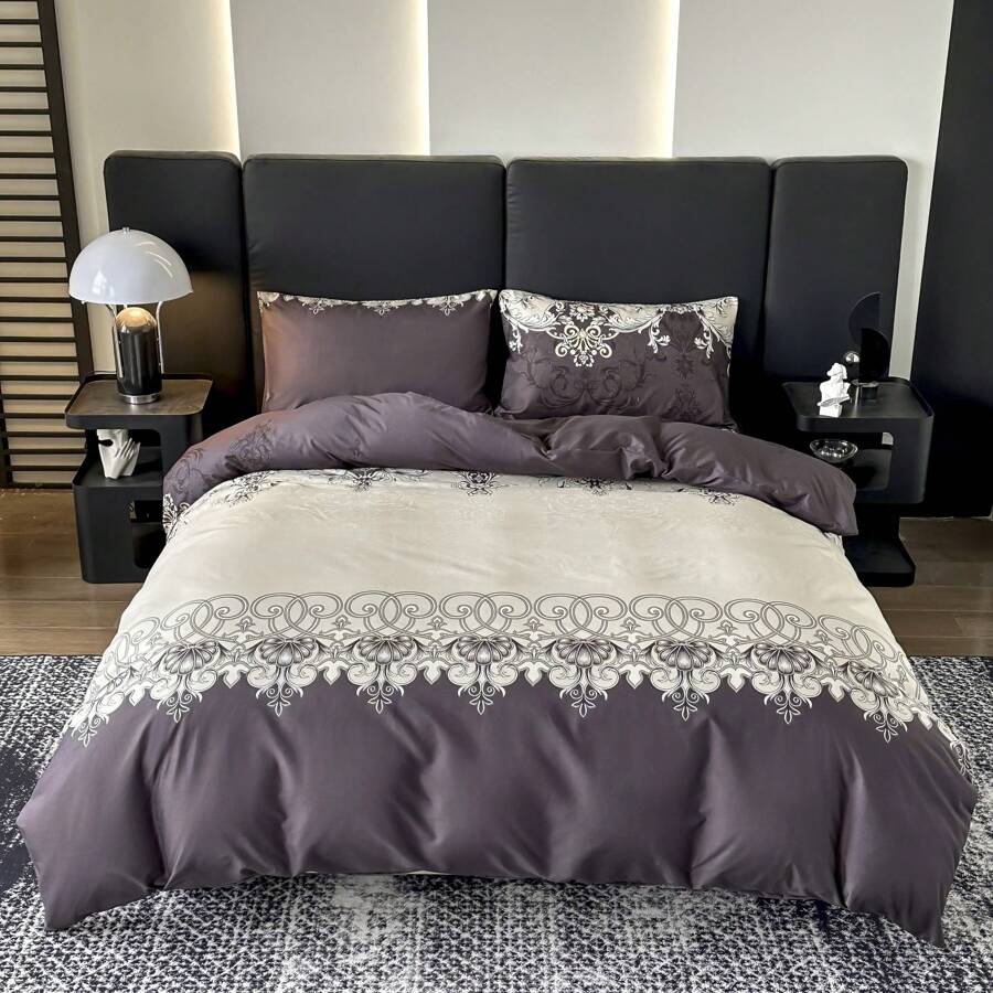 3 piezas Juego de funda nórdica estampada con efecto cepillado [1 pieza de funda nórdica + 2 piezas de fundas de almohada] [Color aleatorio de la funda de almohada] Sin relleno, suave y cómodo, adecuado para escuelas, hoteles, dormitorios, uso doméstico