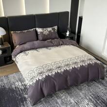 3 piezas Juego de funda nórdica estampada con efecto cepillado [1 pieza de funda nórdica + 2 piezas de fundas de almohada] [Color aleatorio de la funda de almohada] Sin relleno, suave y cómodo, adecuado para escuelas, hoteles, dormitorios, uso doméstico