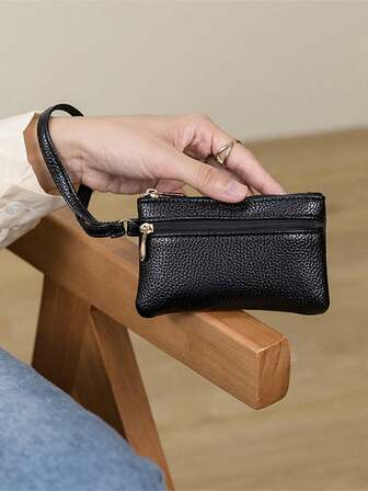 女士闪亮漆皮短款钱包 配有腕带和双拉链 女士商务休闲钱包 迷你钱包 钱包 腕带钱包 零钱包