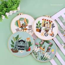 一套DIY刺繡材料，有寧靜時光家庭植物圖案，適用於咖啡桌，不含刺繡環。這是一個全新的原創DIY刺繡材料包，靈感來自於Tranquil Time咖啡桌上的家居植物圖案。無論您是初學者還是經驗豐富的DIY愛好者，這個套件都能帶給您愉悅和創造靈感。不含刺繡環。 - 藍色 - 查看 1