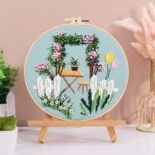 一套DIY刺繡材料，有寧靜時光家庭植物圖案，適用於咖啡桌，不含刺繡環。這是一個全新的原創DIY刺繡材料包，靈感來自於Tranquil Time咖啡桌上的家居植物圖案。無論您是初學者還是經驗豐富的DIY愛好者，這個套件都能帶給您愉悅和創造靈感。不含刺繡環。 - 藍色 - 查看 6