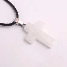 1 Stück natürlicher Stein Rosenquarz Kreuz-Anhänger Halskette Healing Energy Schmuck für Frauen Mädchen, glückliches und liebevolles Geschenk