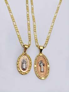 DOS CADENAS con mucho detalle y cristales alrededor (Virgen de Guadalupe y San Benito), dos cadenas por un solo precio, protección, regalo o para si mismo, Cadena para alejar los espíritus del mal y salvación (Oro laminado) - SD - Ver 2