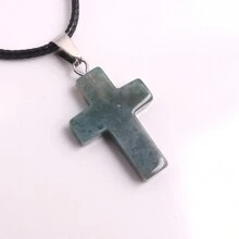 1 Stück natürlicher Stein Rosenquarz Kreuz-Anhänger Halskette Healing Energy Schmuck für Frauen Mädchen, glückliches und liebevolles Geschenk