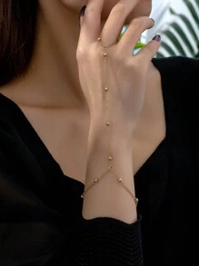 單圈珠子時尚、簡潔、優雅、淑女風格、金屬鏈條手指鏈，適合日常和通勤穿戴 - 金黃色 - 查看 7