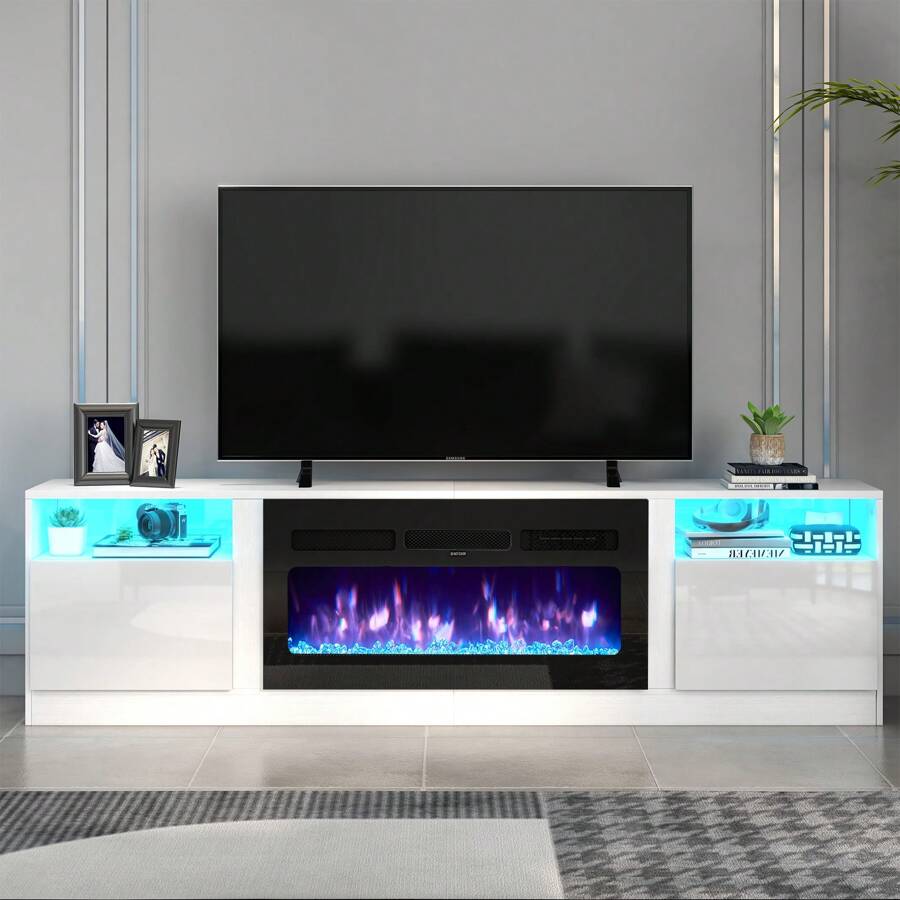 65 Inch Smart Tv 36" TV Stand With Electric Fireplace - Modern Grey For Up To 80" TVs Entertainment Center