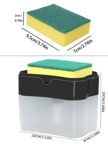 Dispensador de jabón para platos de cocina 1 pieza y soporte para esponja de 5 piezas - Dispensador de jabón 2 en 1 para fregadero, dispensador de jabón de plástico, recarga instantánea, duradero, con esponja