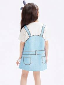 Balabala 小女孩连衣裙儿童连衣裙2024新款连衣裙夏季可爱印花吊带连衣裙 - 藍白色 - 查看 2