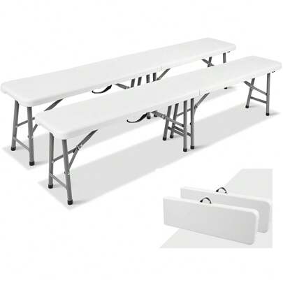 2 stuks opvouwbare bierbank, opvouwbare tuinbank, opvouwbare campingbank met handvat, opvouwbare campingbank 183 cm, biertentbank, draagvermogen tot 500 kg, feestbank gemaakt van HDPE-kunststof en stalen frame, tuinbank