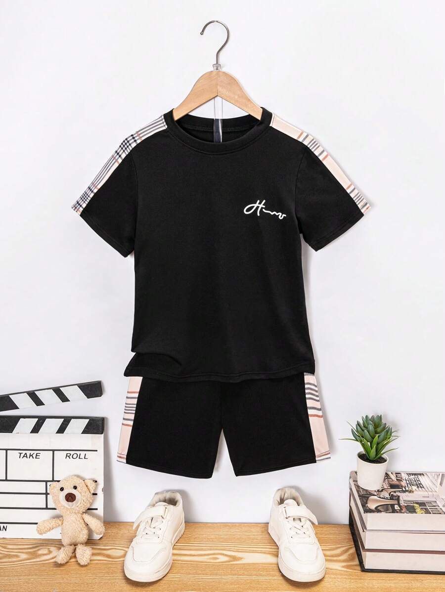 Bộ áo thun ngắn tay và quần short phối màu đơn giản, giản dị dành cho bé trai - Nhiều màu - Xem 1