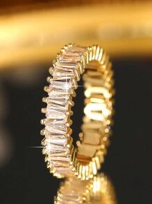 1pc 18K Gold Plated Oval Cubic Zirconia Wedding Ring, Luxury Jewelry Gift For Women - Gold - View 2