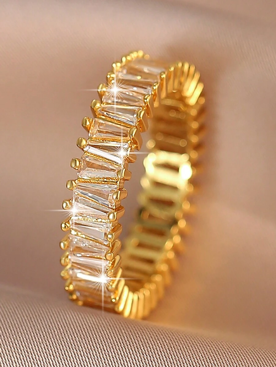 1pc 18K Gold Plated Oval Cubic Zirconia Wedding Ring, Luxury Jewelry Gift For Women - Gold - View 1