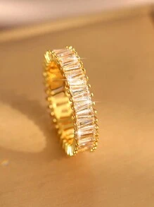 1pc 18K Gold Plated Oval Cubic Zirconia Wedding Ring, Luxury Jewelry Gift For Women - Gold - View 5