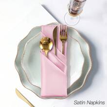 12入組淺粉色45*45cm緞面餐巾，優雅的裝飾性正方形桌巾，表面如絲般光滑，適用於餐廳、宴會、畢業派對和慶祝活動裝飾 - 淺粉色 - 查看 1