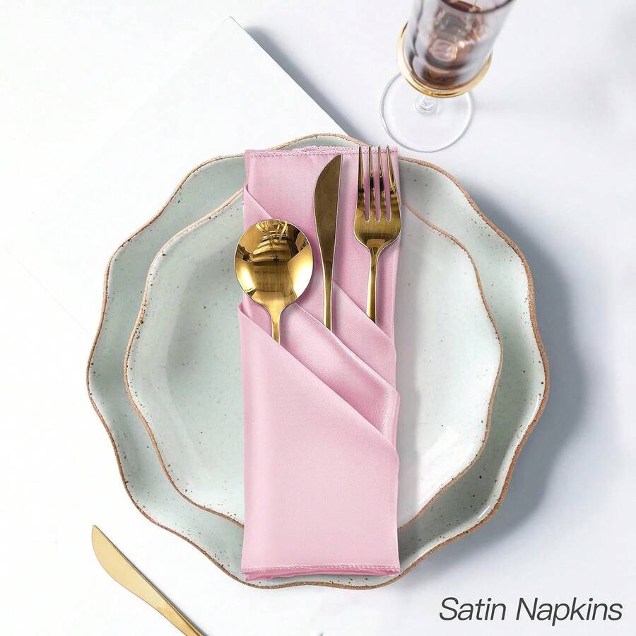 12入組淺粉色45*45cm緞面餐巾，優雅的裝飾性正方形桌巾，表面如絲般光滑，適用於餐廳、宴會、畢業派對和慶祝活動裝飾 - 淺粉色 - 查看 1