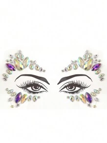 Party Joy 2 件/包 節日 3d 鑽石臉部貼紙,仿寶石 Diy 面膜,眼睛和臉部派對裝飾,音樂節表演,派對配件 - 彩色 - 查看 5