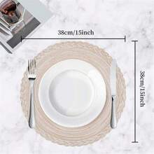 Round Table Placemats Set Of 2/4/6/8 - Woven Heat-Resistant Non-Slip Kitchen Dining Table Mats 15 Inch, Washable, Easy To Clean, Great For Dinner, Barbecue, Indoor And Outdoor Use (Cream)