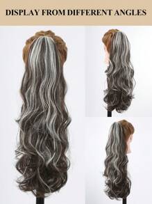 Lange gewellte Zopfverlängerung mit Clip in welligem synthetischem Haarteil 26 Zoll braun blond Highlights Zopfverlängerung mit Drawstring-Zopf für Frauen