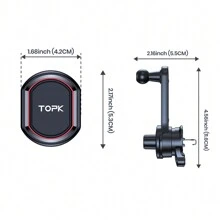 TOPK TOPK D37T Magnetic Car Phone Mount, 3-Point Support 360° Rotating Extended Arm Extendable Metal Hook Powerful Magnetic Phone Holder For Cars