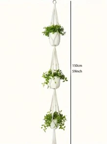 1 件，室内室外花边双层植物挂架，2 层/3 层悬挂花盆篮绳，带珠子，家居装饰，房间装饰，墙壁装饰 - 米色 - 查看 4