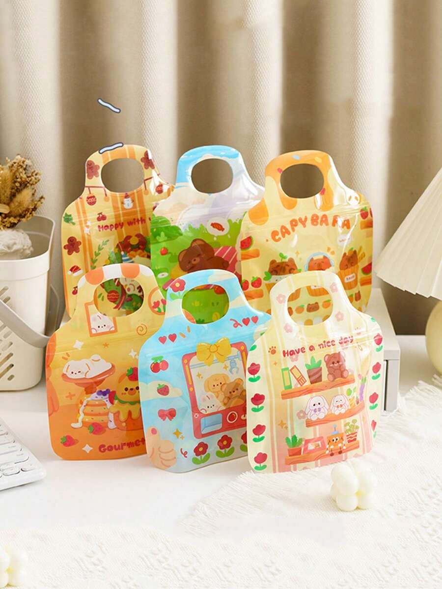 5pcs Cute Cartoon Shaped Self-Sealing Bags For Cookie, Biscuit, Candy, Snack, Dessert Packaging And Separation - Orange - View 1