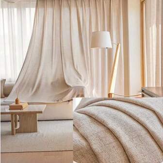 1pc Modern Simple Mixed Color Linen Sheer And Blackout Dreamy Curtain