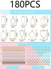 30/51/60/80pcs Mixed Pack (10 Colors: Gold/White K/Antique Green/KC Gold/Electrophoretic Black) Geometric Hollow Pressed Floral Frame Pendant Resin Jewelry Making Necklace Pendant Border Mold