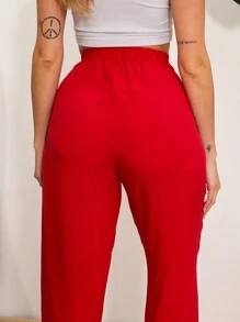 Women Pants - 紅色 - 查看 6