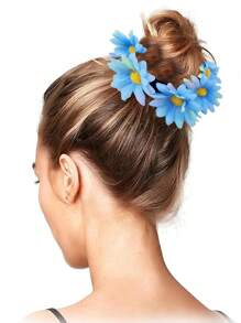 1 件织物雏菊花发圈，适合发髻发型海滩度假发带、手链装饰