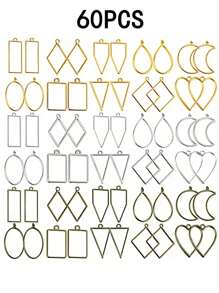 30/51/60/80pcs Mixed Pack (10 Colors: Gold/White K/Antique Green/KC Gold/Electrophoretic Black) Geometric Hollow Pressed Floral Frame Pendant Resin Jewelry Making Necklace Pendant Border Mold