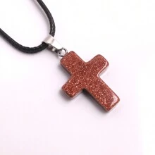 1 Stück natürlicher Stein Rosenquarz Kreuz-Anhänger Halskette Healing Energy Schmuck für Frauen Mädchen, glückliches und liebevolles Geschenk