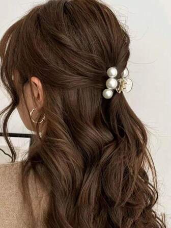 1 st mini hårspänne i plast med 5 pärlpärlor i konstgjord pärla, lämplig för vardagsbruk, dejting, raffinerad frisyr, halvuppsatta håraccessoarer, badrumsinredning, höstdekor, skolstart