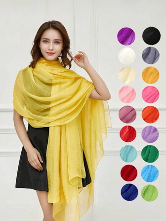 1pc Women Candy Colored Chiffon Scarf, Fashionable And Casual All Seasons New Style Shawl, Sunscreen, Multi-Functional And Versatile Headscarf, Beach Holiday Beach Towel