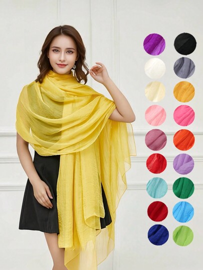 1pc Women Beach Accessories Candy-Colored Chiffon Breathable Scarf, Fashionable & Casual, Multifunctional Shawl, All Seasons, Sunscreen And Headgear, Beach Vacation Towel Bandana,Hair Band,Head Band Ideal For Dressing Up Your Look