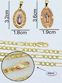 DOS CADENAS con mucho detalle y cristales alrededor (Virgen de Guadalupe y San Benito), dos cadenas por un solo precio, protección, regalo o para si mismo, Cadena para alejar los espíritus del mal y salvación (Oro laminado) - SD - Ver 5