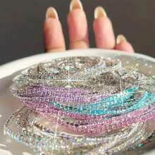 G-S Many Pcs Set Of Exquisite Colorful Rhinestones Inlaid Bracelet Alloy Jewelry Bohemian Luxury Style Female Party Stackable Hand Chain - Rhinestone Stretch Bracelet - View 2