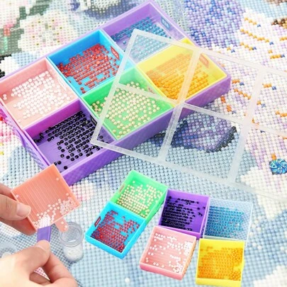 6 Grids Diamond Painting Tray Set, Multi-Functional Funnel Diamond Sorting Tray, Nail Art Beading Cross Stitch,Diamond Painting Accessory Tool